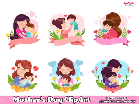 Instant Mother's Day Magic: Cartoon Banner Templates & Clipart