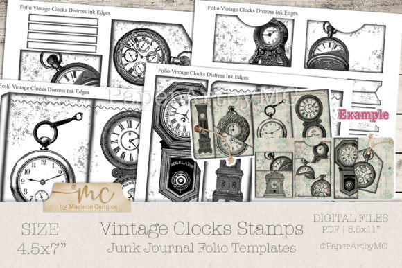 Junk Journal Folio Templates, Clocks: Crafting Timeless Pages